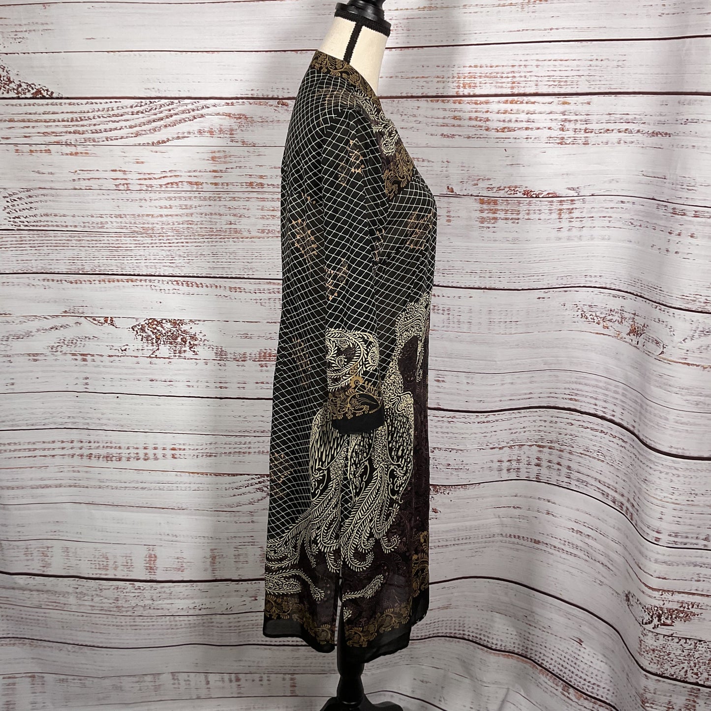 Citron Black Grid Print Silk Shirt Button Up Dress And Tank Top Set - Size XS