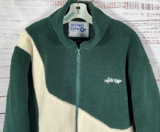 Aelfric Eden Men's Green Patchwork Sherpa Coat Jacket Size L