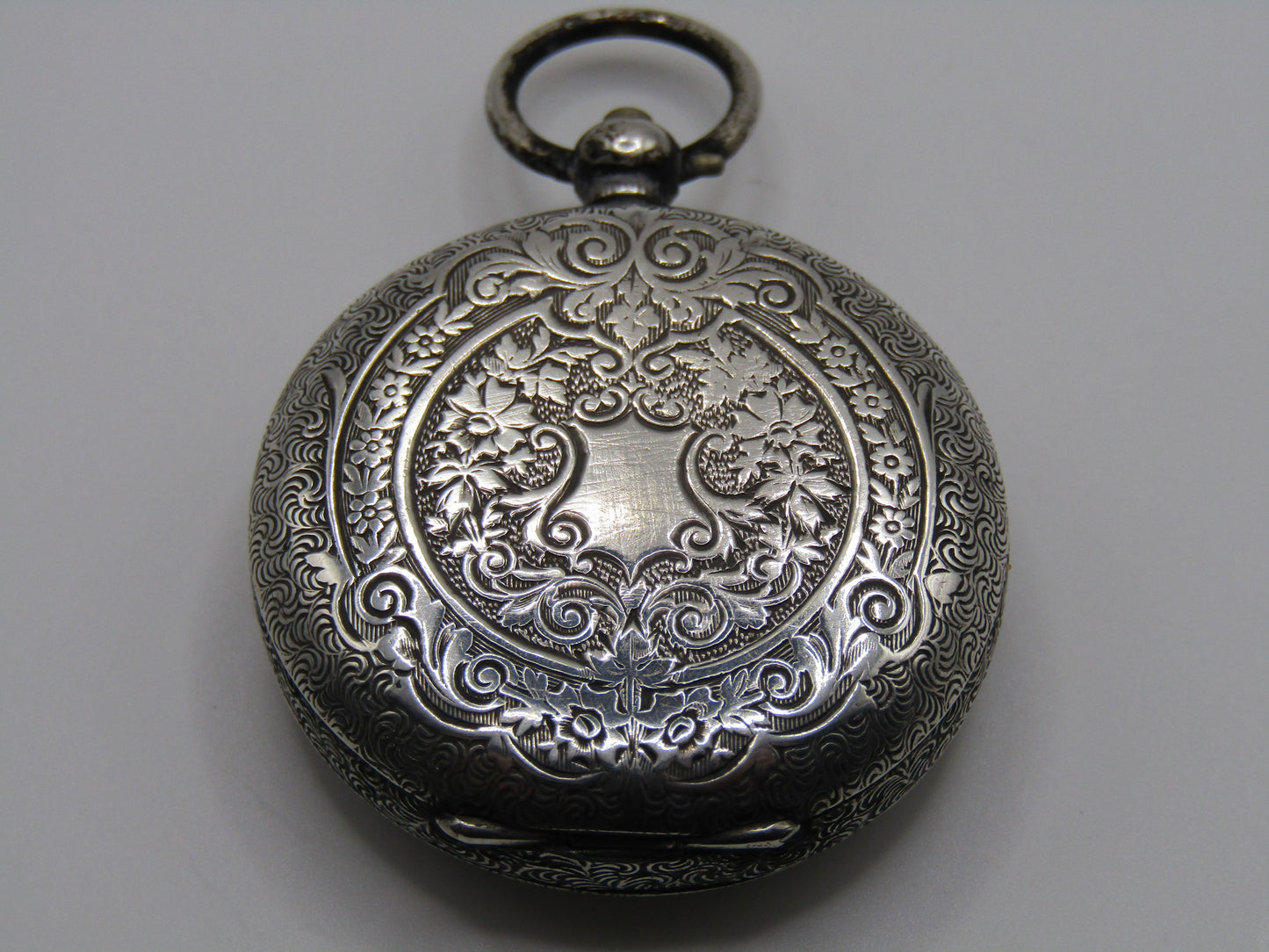 Antique David Perret & Fils The Plan Ornate Sterling Silver Pocket Watch