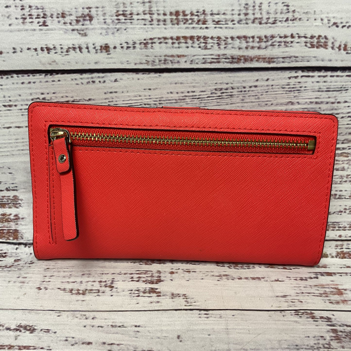 Kate Spade Red Coral Faux Leather Folding Wallet - Size 7"x4"