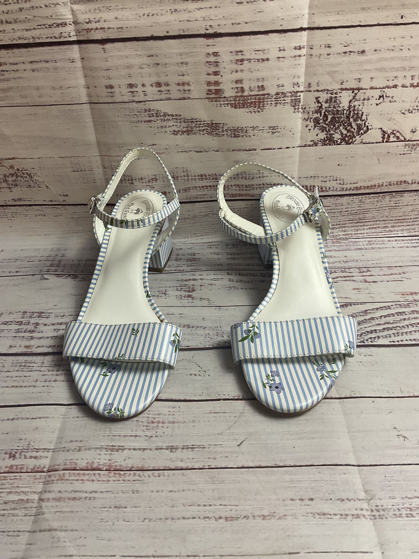 Brooks Brothers Red Fleece Blue Flowers Buckle Open Heel Women 7.5