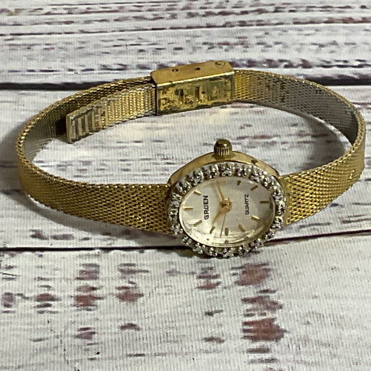 VTG. GRUEN Women's Gold Tone Diamond Accent Mesh Band Watch