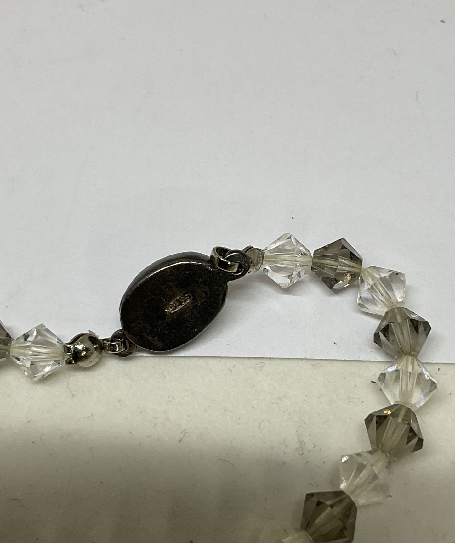 Vintage Silver Clasp Faceted Clear Beaded Necklace