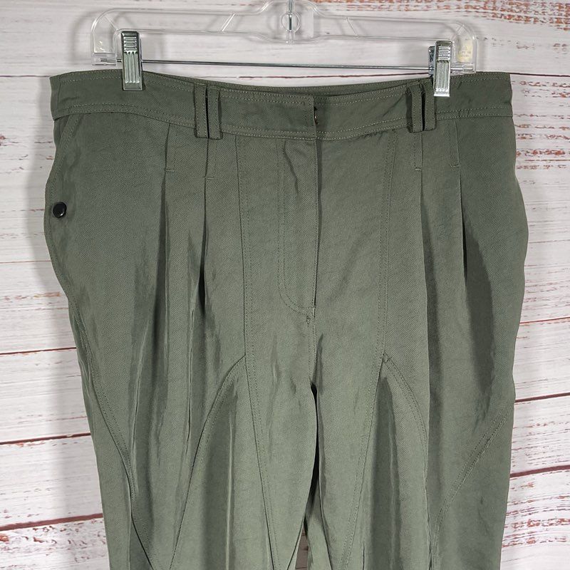 Alexander Wang Olive Green Twill Paneled Ruched Hem Safari Pants - Size 10