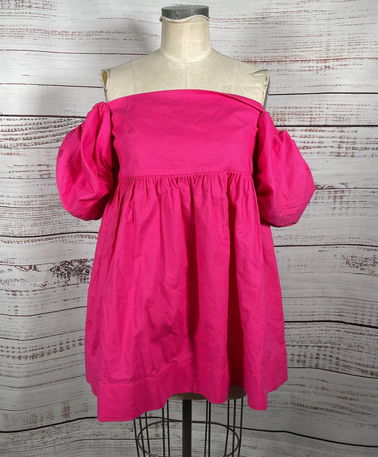 Azeeza Kam Puff Sleeve Empire Waist Mini Dress Magenta S