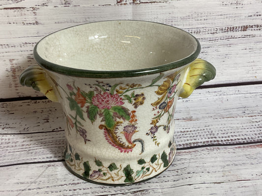 VTG. Porcelain Chinese Crackle Glazed Planter with Handle- 4.5"