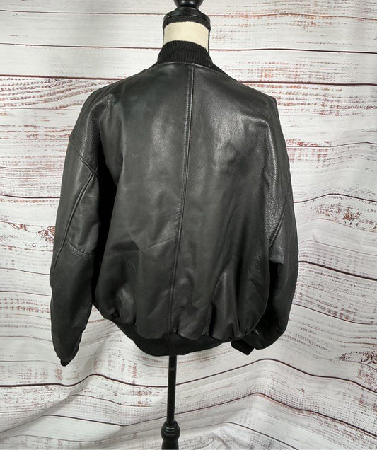 Men's Roots Black Leather Custom Arista Records 75-95 Anniversary Jacket Size L