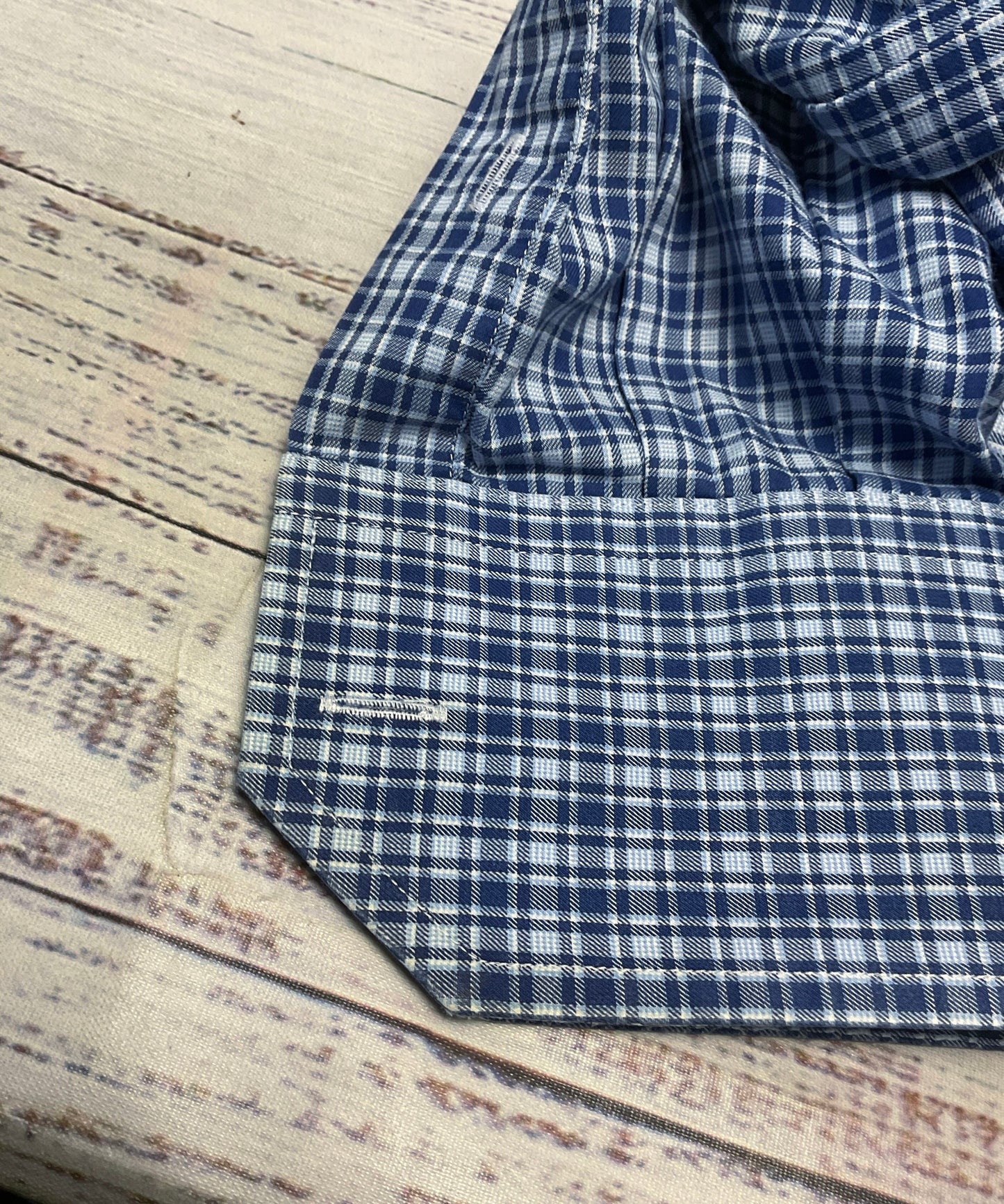 Neiman Marcus Blue White Plaid Button Down Long Sleeve Dress Shirt - Size L