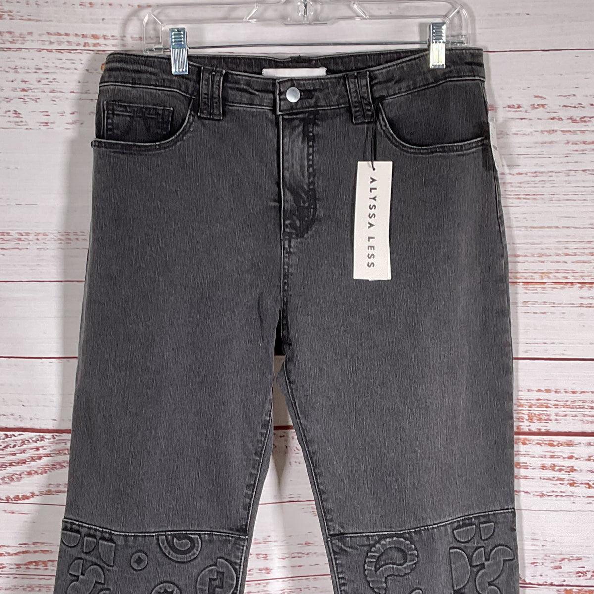 NWT ALYSSA LESS by ALYSSA LESSER Patti Slim Embossed Paisley Jeans SZ 31