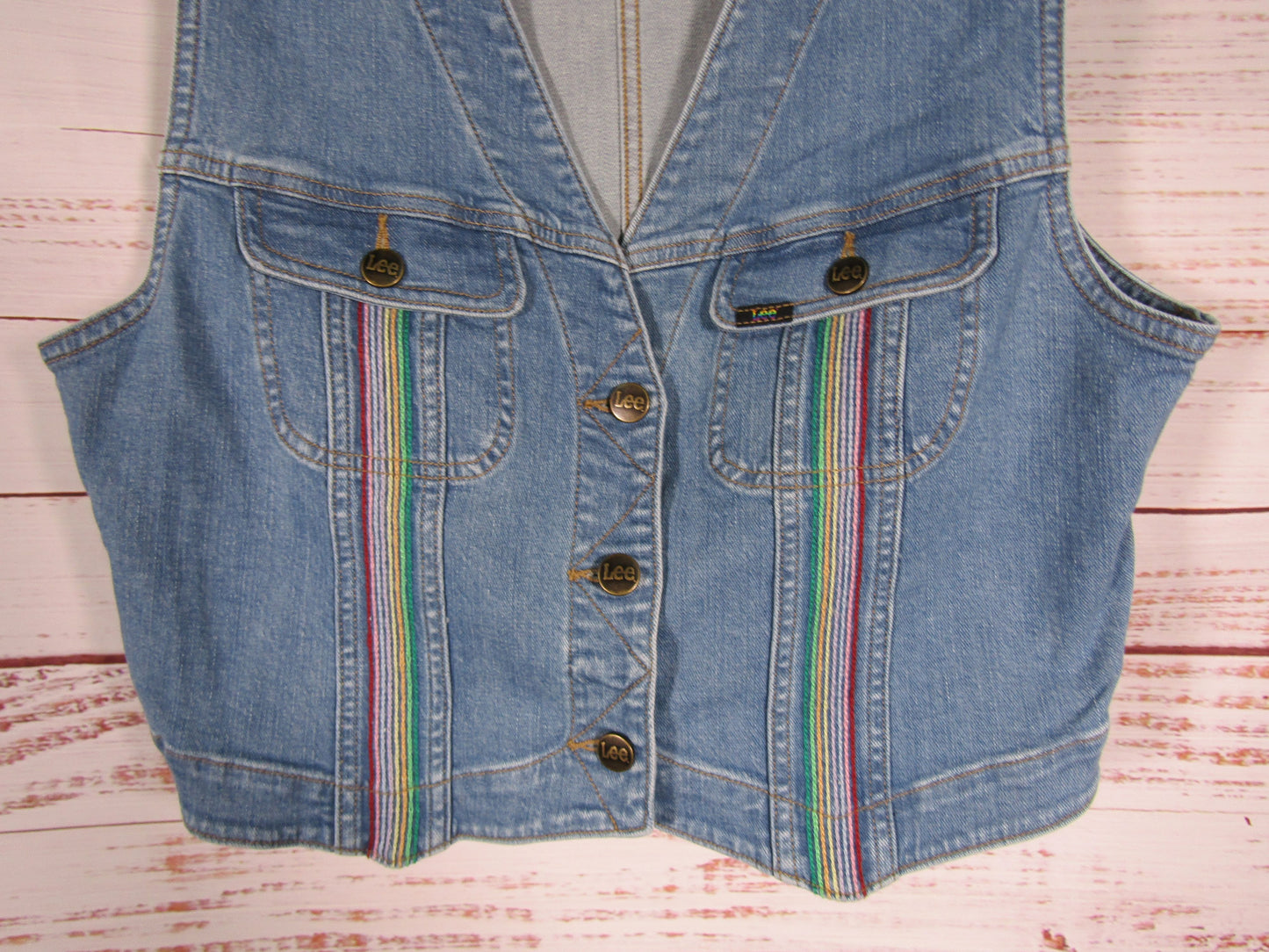 Lee Pride Women's Blue Denim Rainbow Accent Vest Size L
