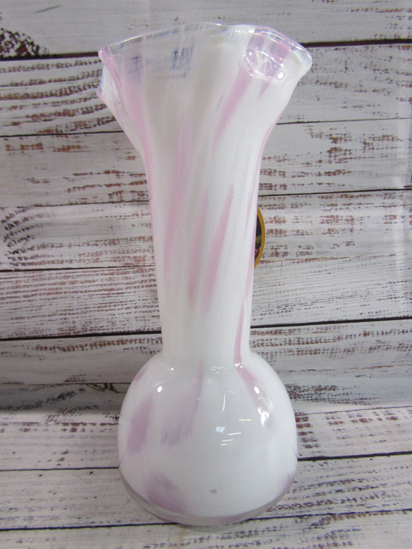 Stella Glass Handcrafted White & Pink Glass Vase Made in Poland