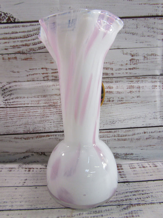 Stella Glass Handcrafted White & Pink Glass Vase Made in Poland