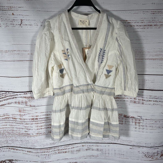 NWT Mirth Krabi Crossover White Jamdani Print Wrap Blouse - Size M