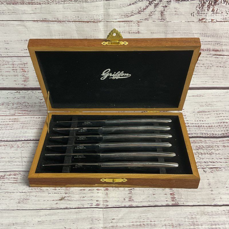 Vintage Griffon 6 Pc. Stainless Steel Steak Knife Set & Case Made In Japan