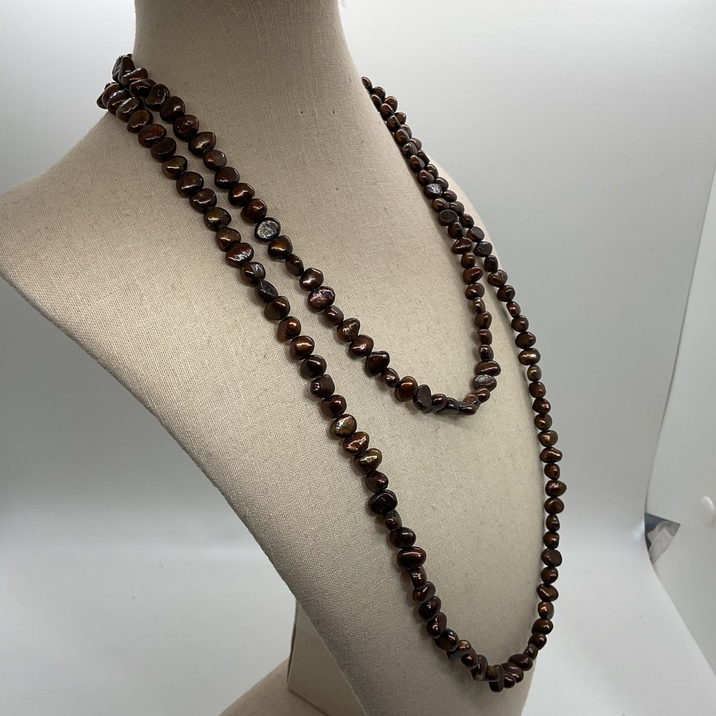 VTG. Sterling Silver & Chocolate Freshwater Pearl Beaded 46" Necklace