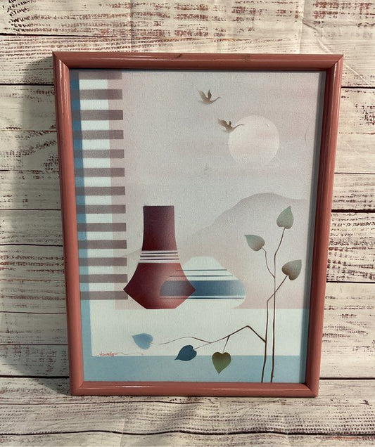 Vintage Air Brush Painting Signed HAVENTY, Post Modern Art Deco Revival Colorful