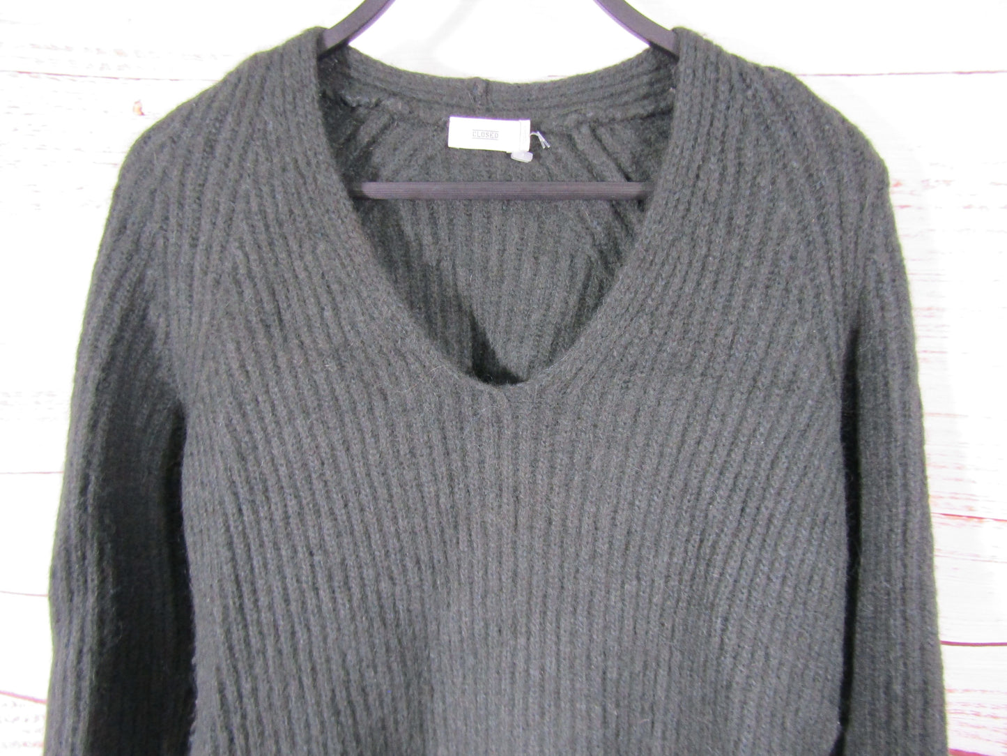Closed Women's Gray Alpaca Wool Blend Knit V-Neck Sweater Size XS