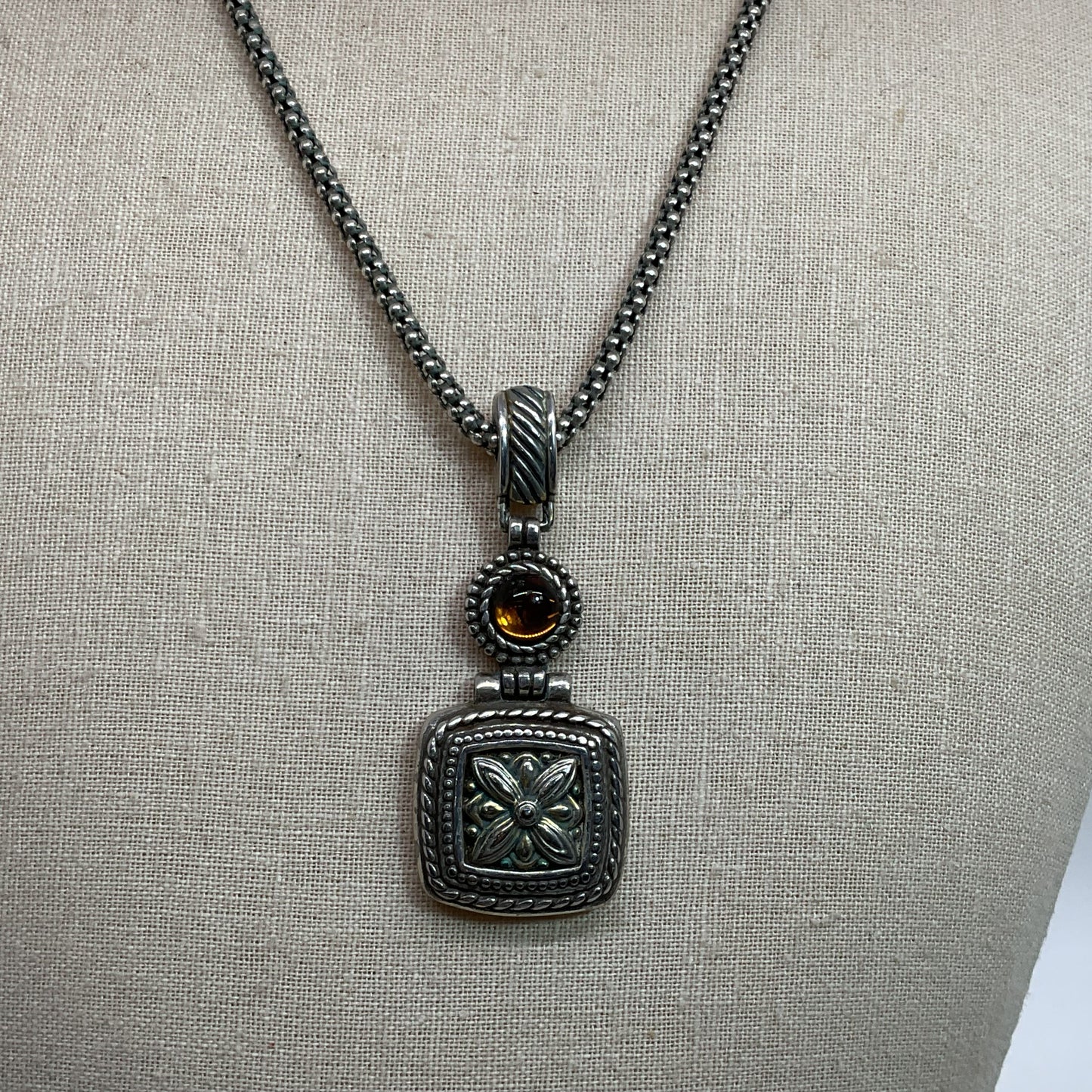 BRIGHTON Silver Tone & Rhinestone Pendant 18" Necklace