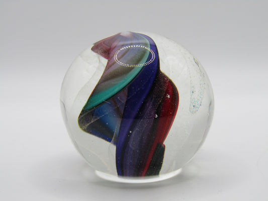 Vintage Bruce Freund Multi-Color Swirl Ribbon Glass Paperweight