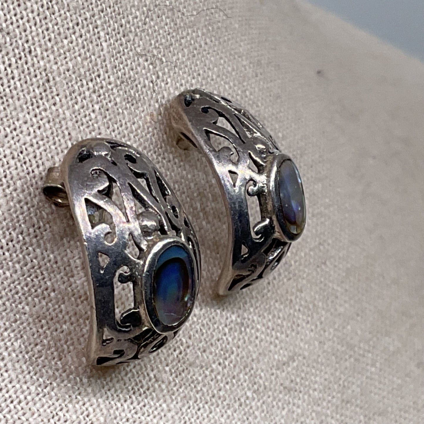 Sterling Silver & Abalone Pierced .75" Earrings- 3.23g (MISSING BACKING)