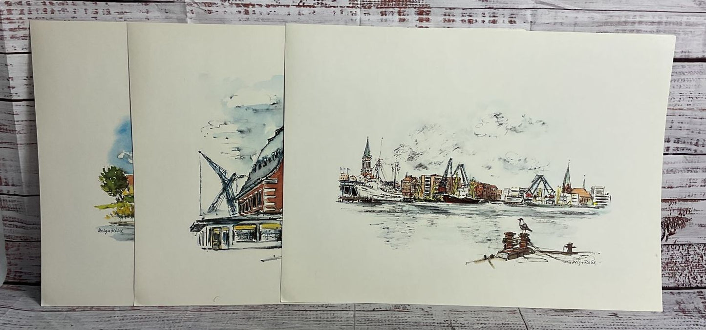 Kieler Bilderbogen Watercolor Art Prints Portfolio by Helga Röhl Signed