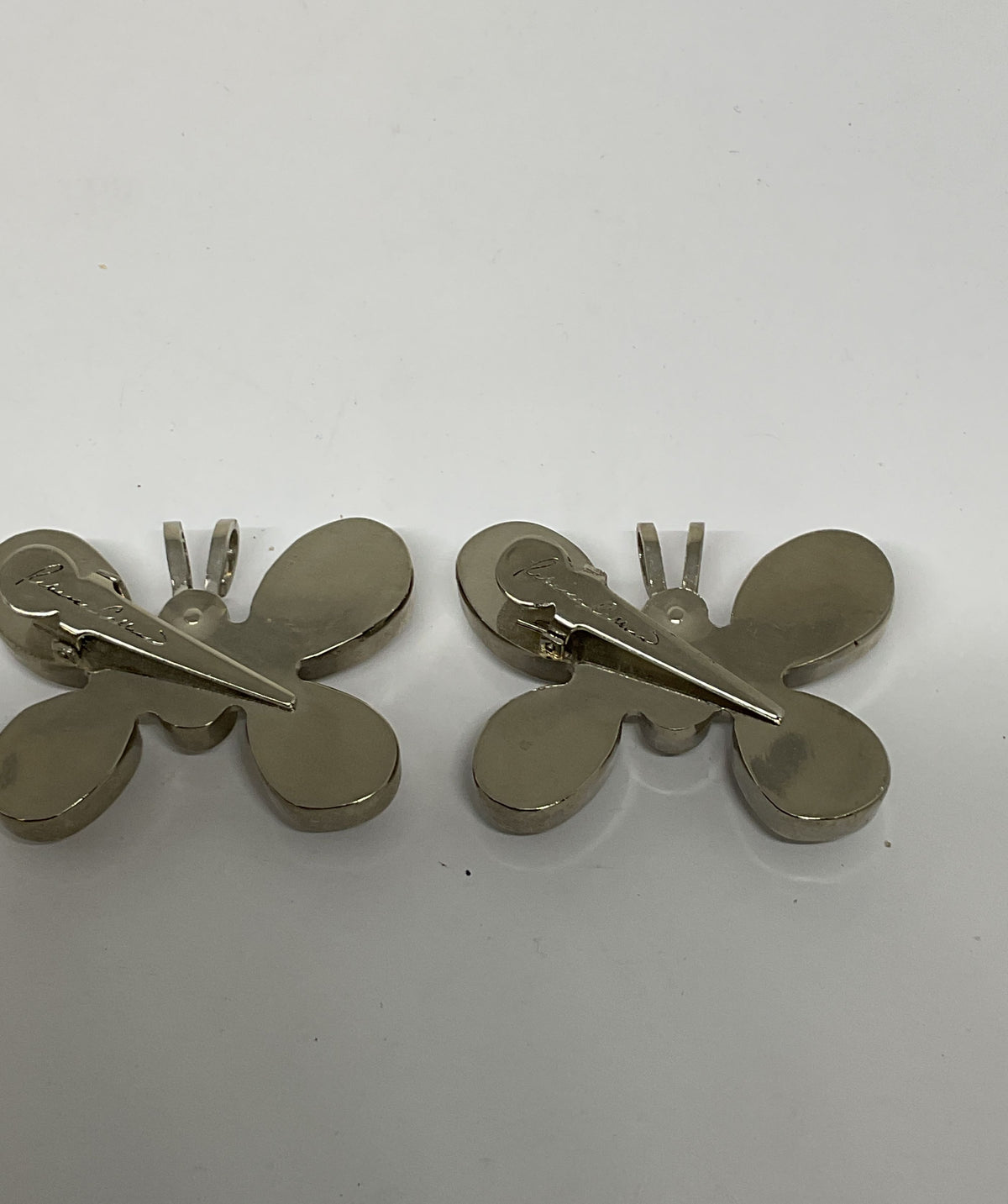 Lot 2 REBECCA COLLINS Silver Tone Frosted Glass Butterfly Clip Pendant