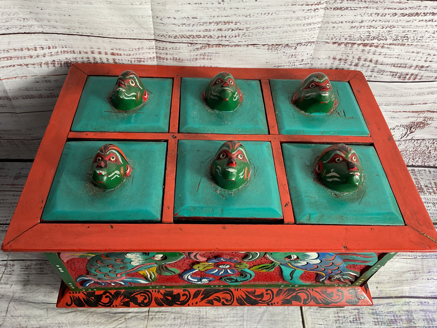 Asian Painted Fish Trinket Storage Box Multicolor