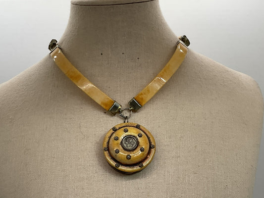 VTG. Sterling Silver Articulated Bone Choker & Round Pendant