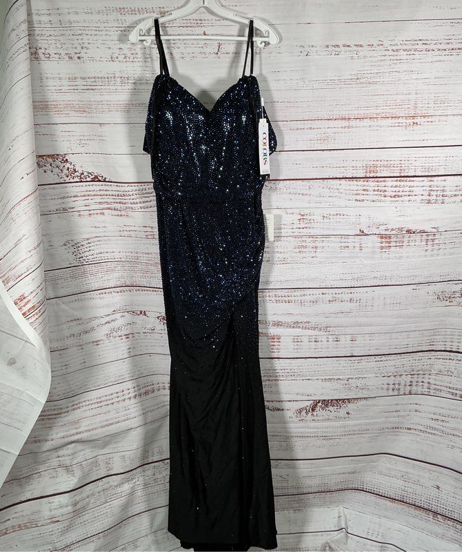 NWT Women's Colors Black with blue Beaded Cold Shoulder Dress Size 18 STUNNING!
