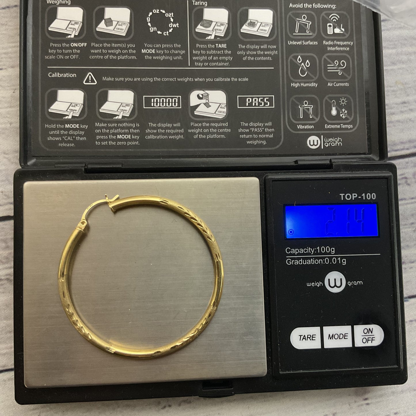 10K Yellow Gold 2.25" Hoop Earring- 2.14g