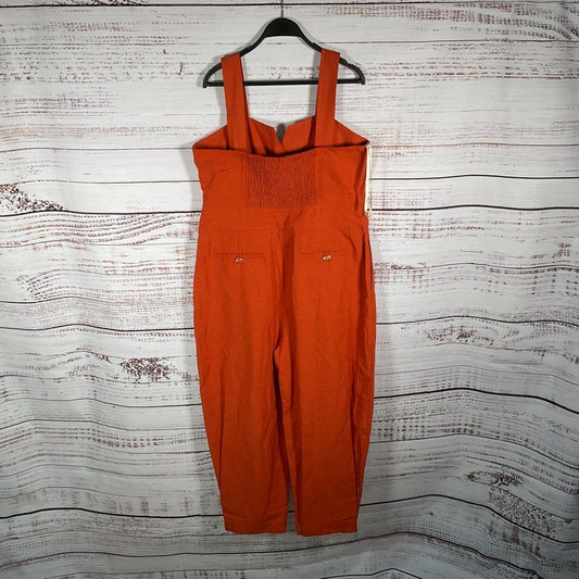 NWT Farm Rio Deep Orange Denim Button Up Dungaree Overall Jumpsuit Size XL