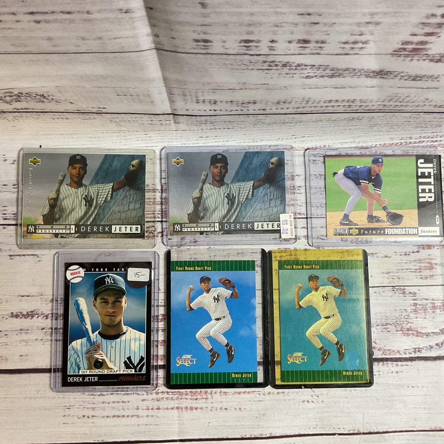 Set of 6 DEREK JETER Draft & Rookie Baseball Cards- Upper Deck, Pinnacle, Score