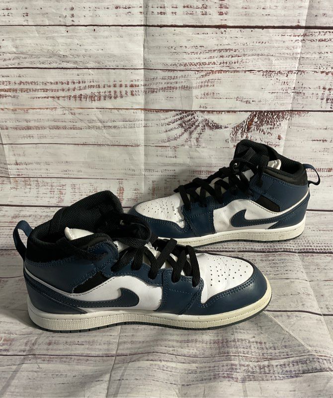 Nike Air Jordan 1 Mid French Blue White Youth 3Y Kids High Top Sneakers