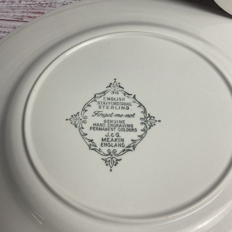 J&G Meakin 3 Pc. Forget Me Not 10" Floral Rim White Porcelain Dinner Plate Set