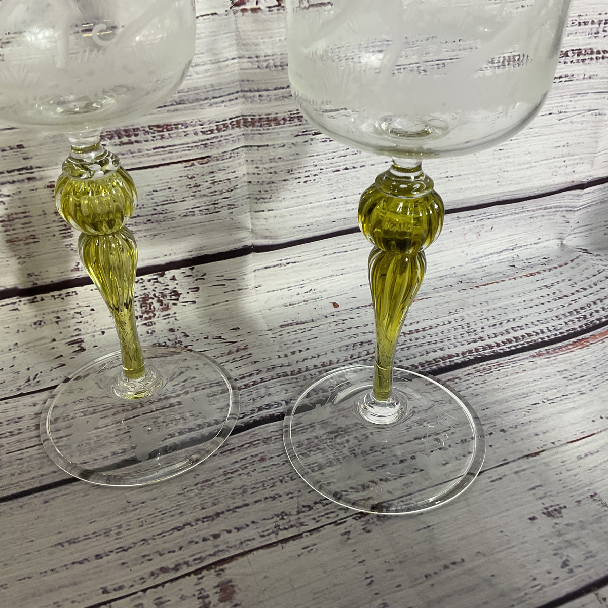 Set of 4 VTG./ANTIQUE SALVIATI Italy Murano Long Stem Etched Wine Glassware- 8"