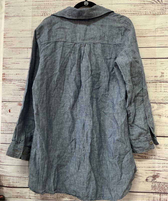 Women's Flax Blue Linen Button Down Blouse Size S Retail $115