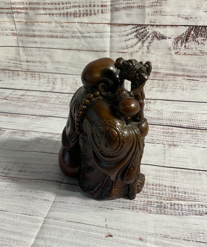 Vintage Laughing Buddha Brown Resin Statue/figure 6"