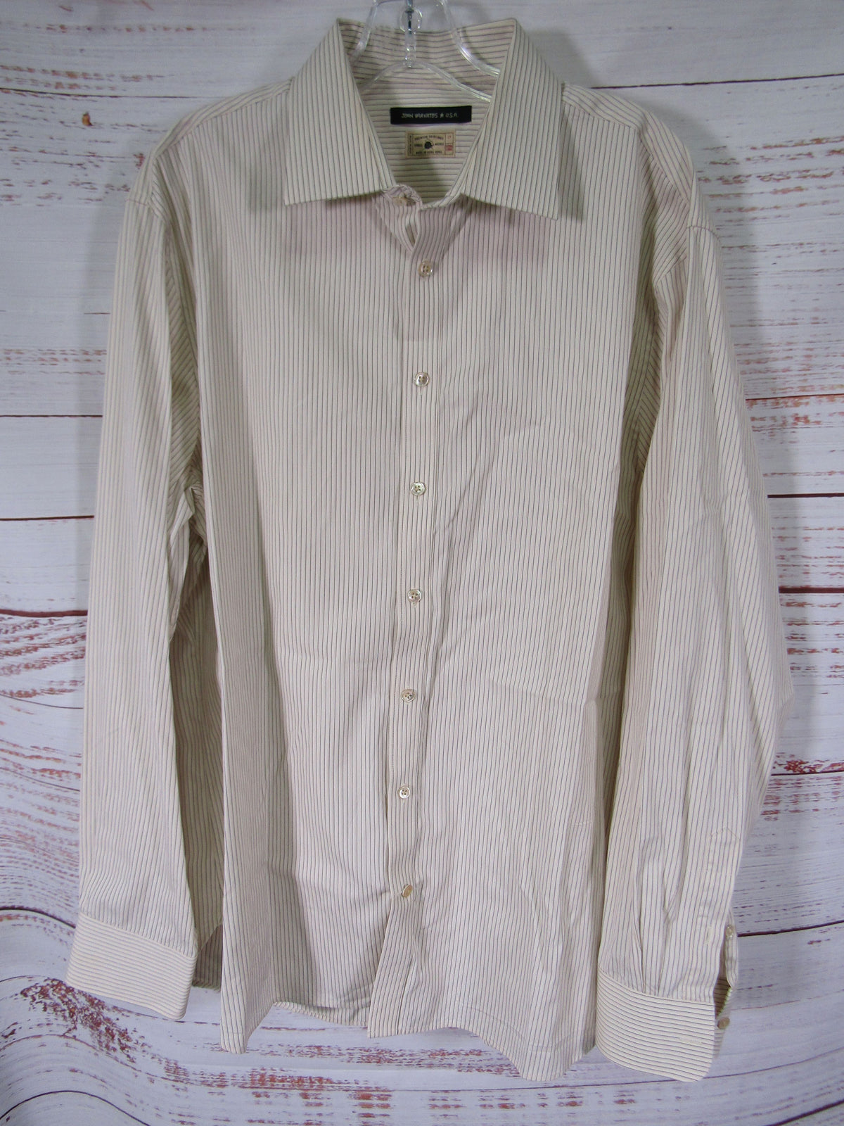 John Varvatos Men's Beige Striped Long Sleeve Button Down Shirt Size 17