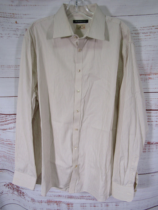John Varvatos Men's Beige Striped Long Sleeve Button Down Shirt Size 17