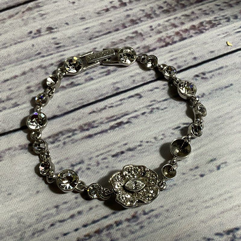 GIVENCHY Silver Tone & Rhinestone Tennis Bracelet- 7" (MISSING 2 STONES)