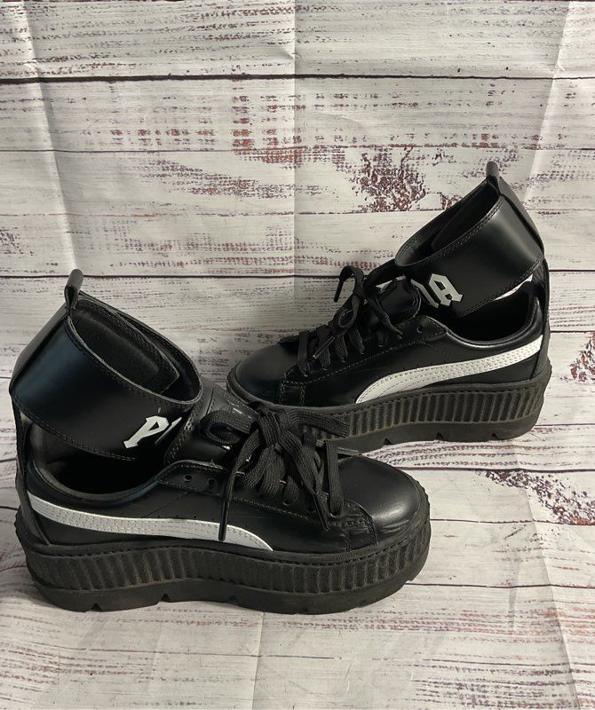 PUMA Fenty By Rihanna Black/White Ankle Strap Creeper Platform Sneakers Size 6