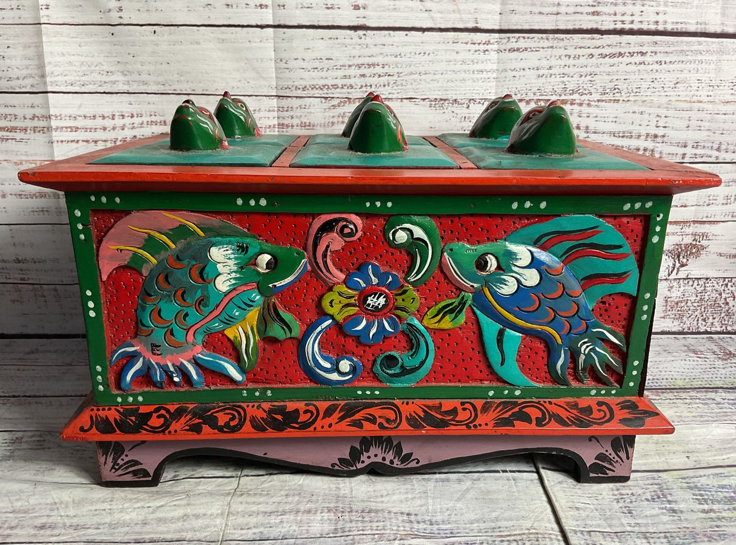 Asian Painted Fish Trinket Storage Box Multicolor