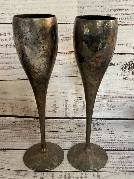 Kirk Stieff Vintage Set of 2 Champagne Flutes Silverplate