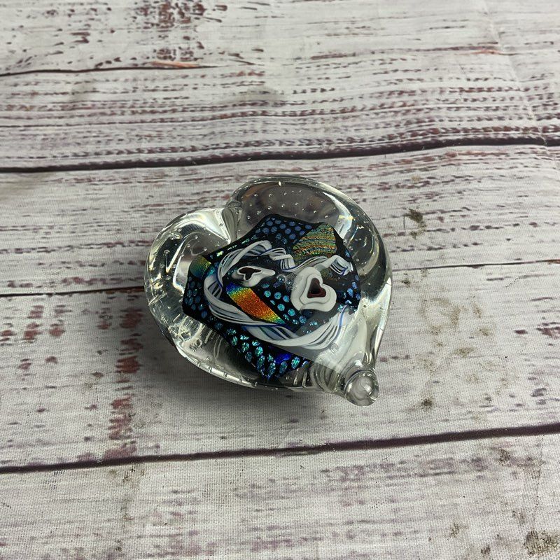 Vintage Randy Strong 2000 Heart Shaped Dichroic Art Glass Paperweight