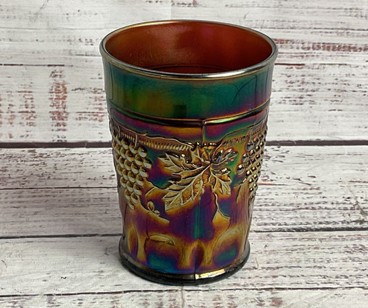 Northwood Vintage Grape Leaf 4" Carnival Glass Tumbler Glass Multicolor