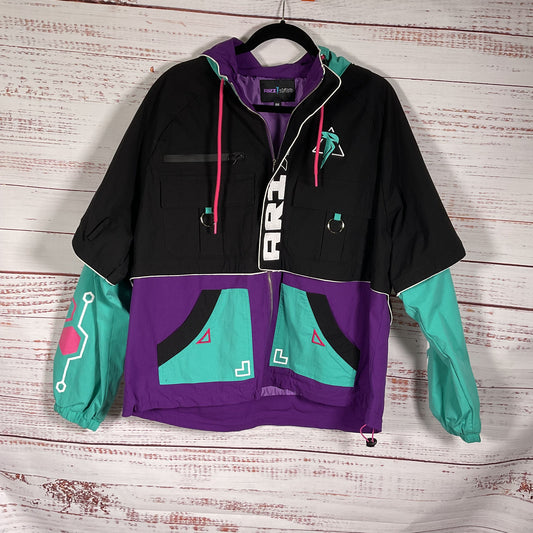 Ari-Gatou Techwear Black Turquoise Purple Jacket - Size Adult M