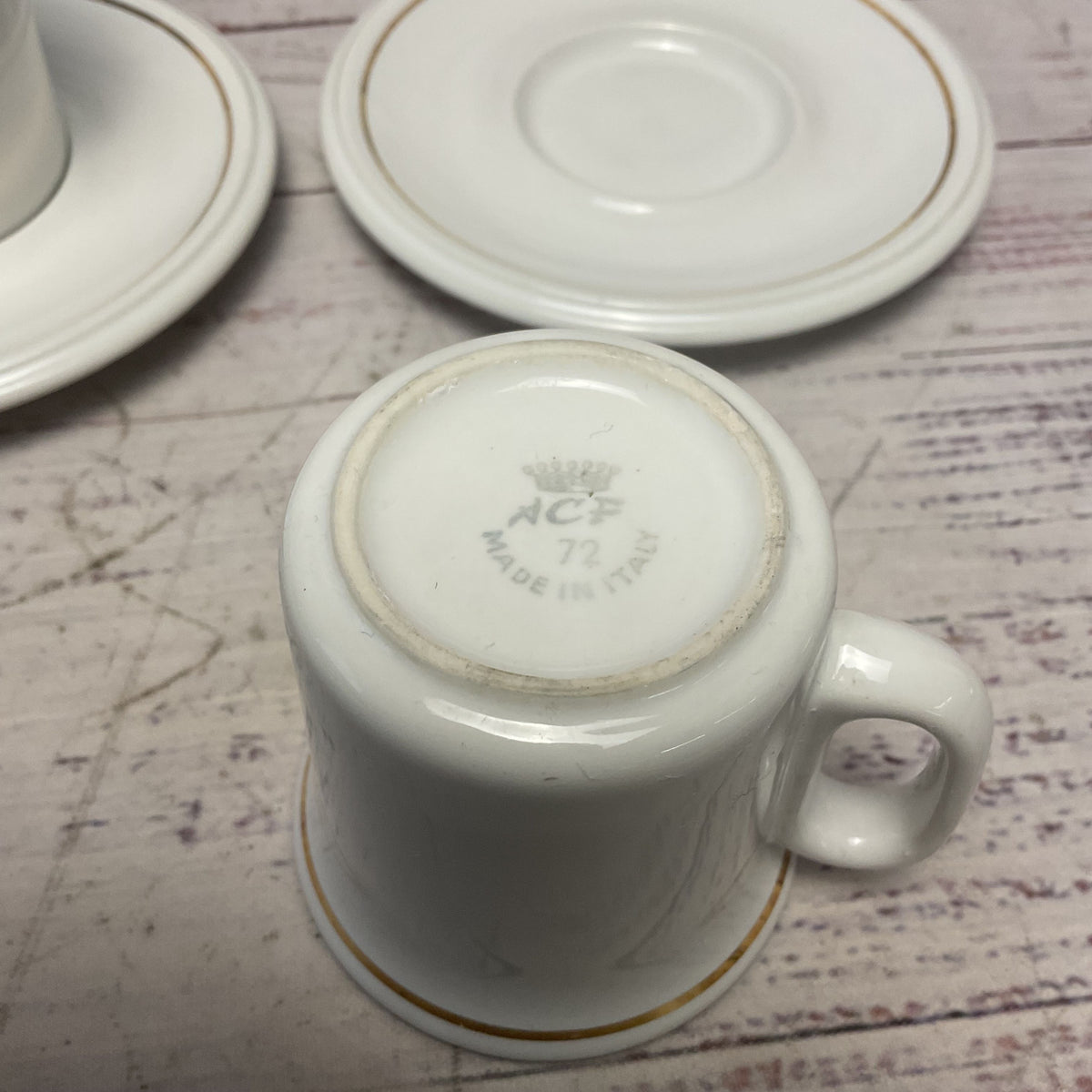 ACF Cappuccino Espresso Gold Mug Cup Saucer Italian Ceramic Lot Of 4 Monogram L