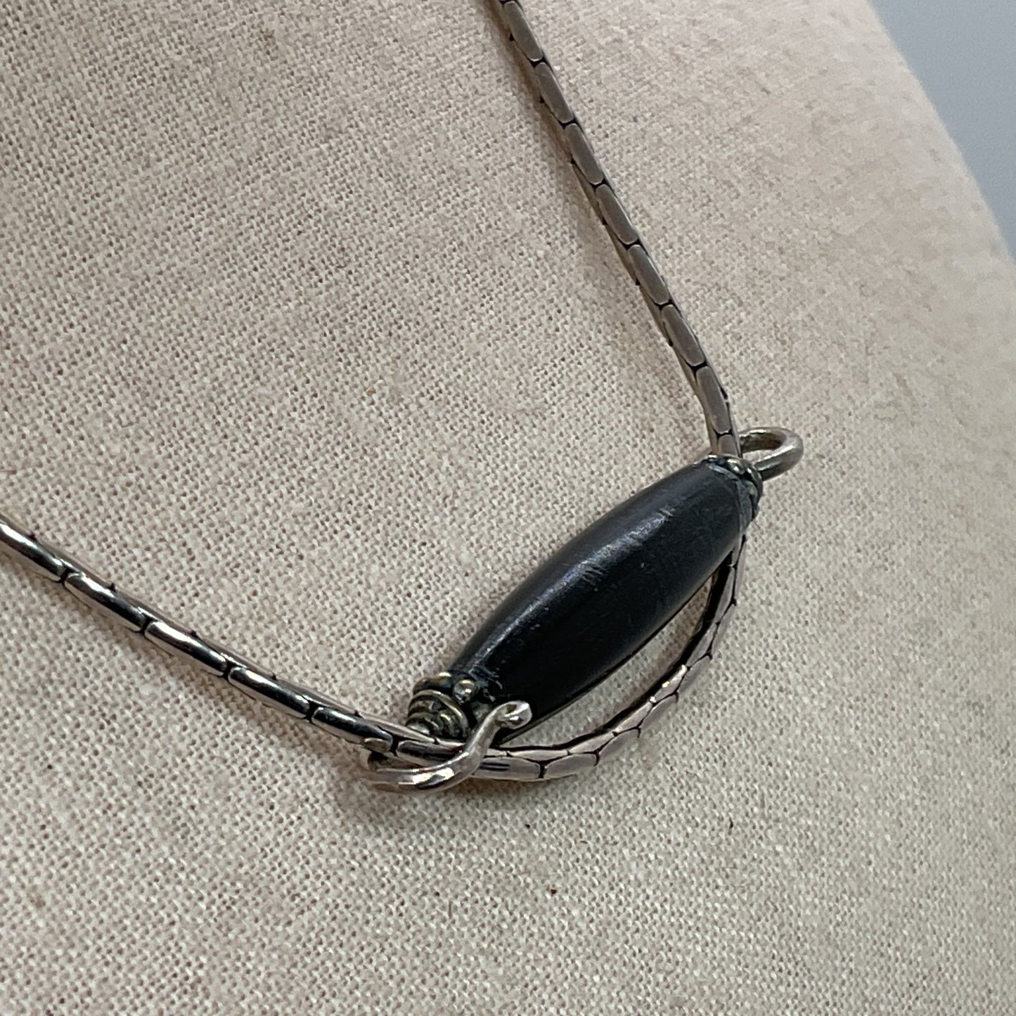Sterling Silver & Onyx Pendant 16" Chain Necklace- 11.74g