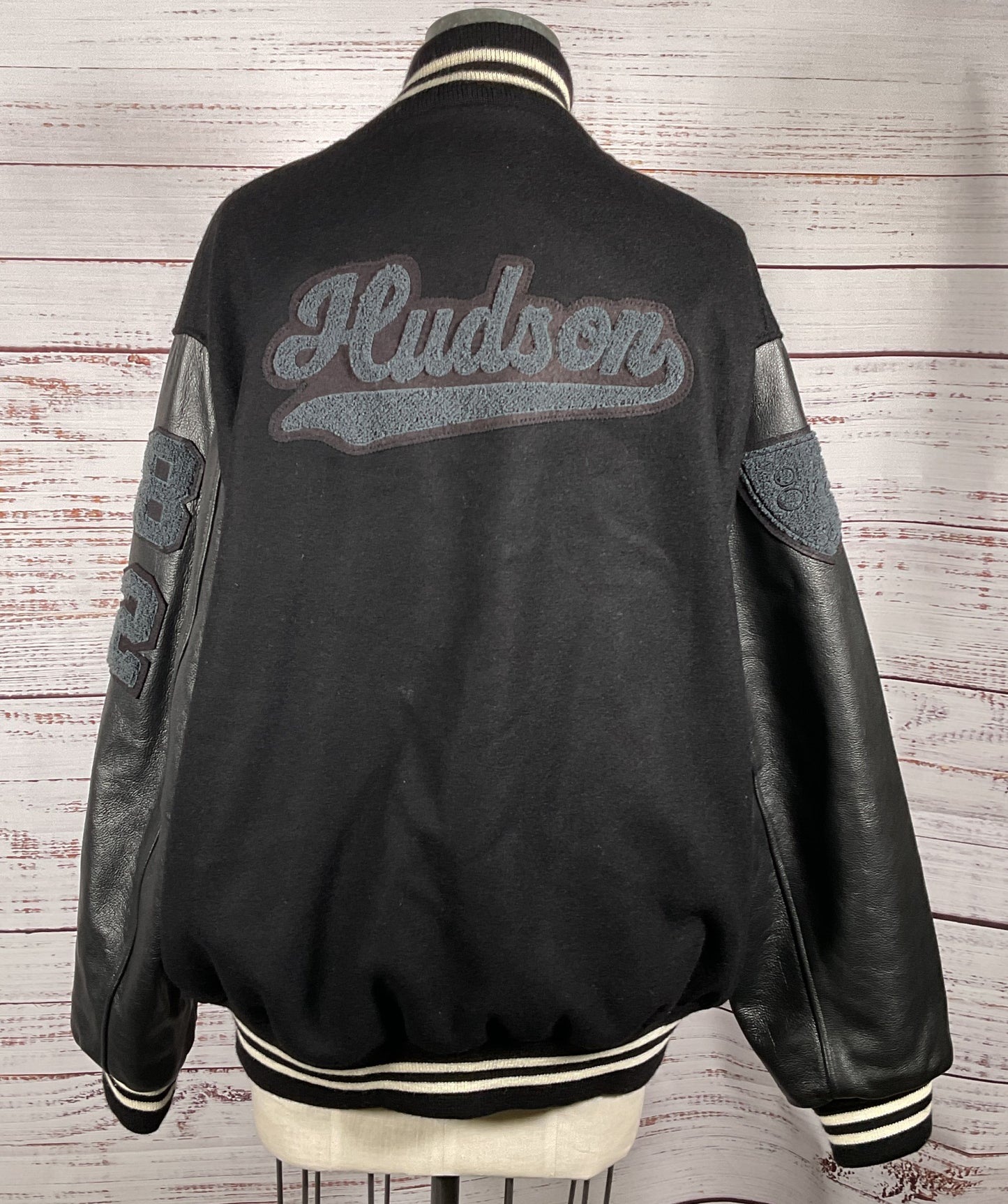 Hudson x Brandon Williams Leather Virgin Wool Varsity Jacket Black XL