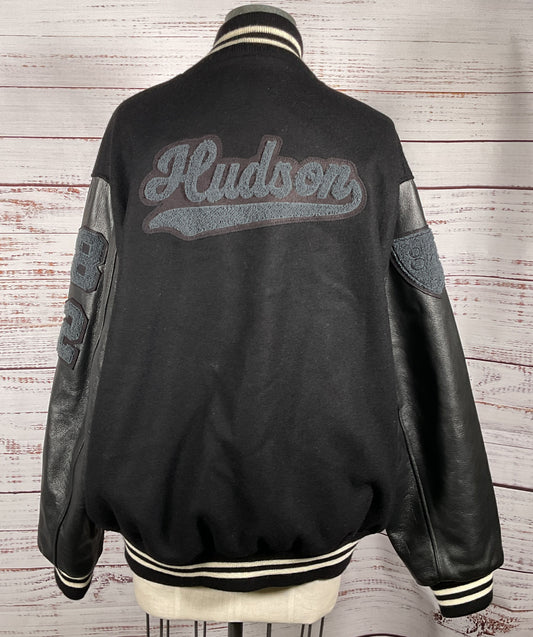 Hudson x Brandon Williams Leather Virgin Wool Varsity Jacket Black XL